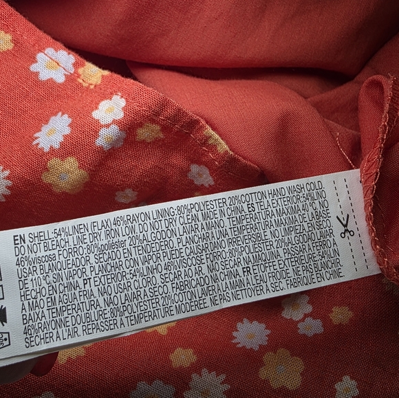 Forever 21 Linen Blend Button Detail Fully Lined Thin Strap Dress- Sz L Orange - Picture 7 of 10